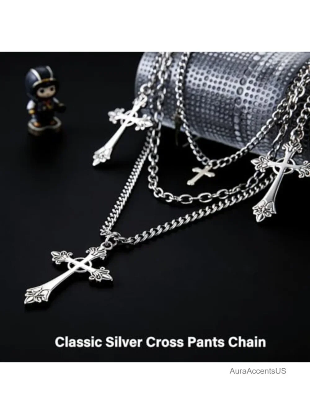 3-Layer Silver Cross Punk Chain Belt Hip Hop Gothic Jeans Chain Streetwear